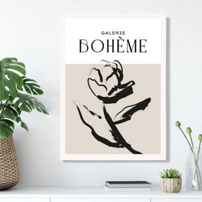 Artze Wall Art Beige And Black Rose Boho Sketch Floral Framed Print Size: A3 With White Frame from B&Q