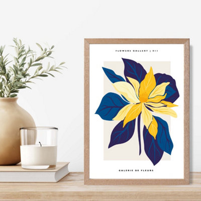 Artze Wall Art Abstract Blue And Yellow Lilly Flower Market Gallery Framed Print Size: A4 With Oak Frame from B&Q