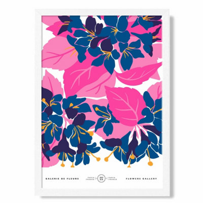 Artze Wall Art Abstract Blue And Pink Blossom Flower Market Gallery Art Print With White Frame Size: A4 from B&Q