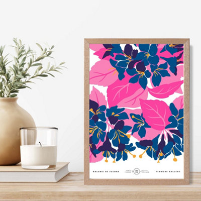 Artze Wall Art Abstract Blue And Pink Blossom Flower Market Gallery Framed Print Size: A4 With Oak Frame from B&Q