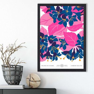 Artze Wall Art Abstract Blue And Pink Blossom Flower Market Gallery Framed Print Size: A3 With Black Frame from B&Q