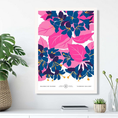 Artze Wall Art Abstract Blue And Pink Blossom Flower Market Gallery Framed Print Size: A3 With White Frame from B&Q