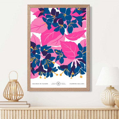 Artze Wall Art Abstract Blue And Pink Blossom Flower Market Gallery Framed Print Size: A3 With Oak Frame from B&Q