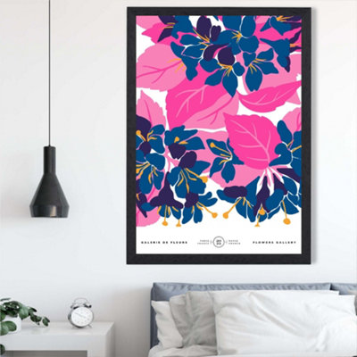 Artze Wall Art Abstract Blue And Pink Blossom Flower Market Gallery Framed Print Size: A2 With Black Frame from B&Q