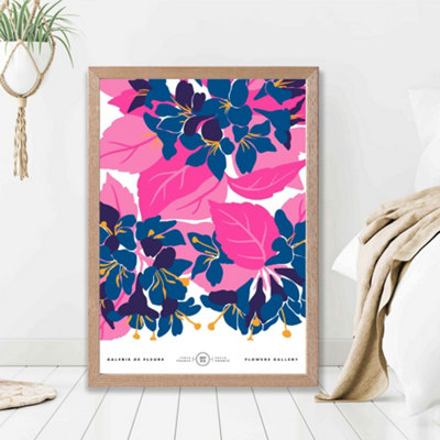 Artze Wall Art Abstract Blue And Pink Blossom Flower Market Gallery Framed Print Size: A2 With Oak Frame from B&Q