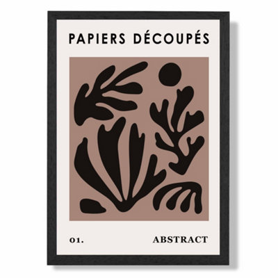 Artze Wall Art Brown And Black Matisse Style Floral Cutout Art Print With Black Frame Size: A4 from B&Q