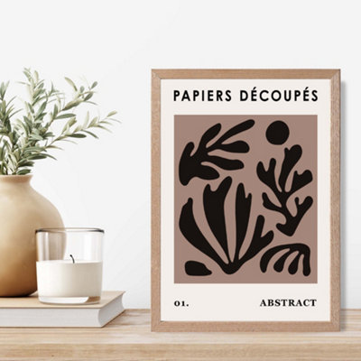 Artze Wall Art Brown And Black Matisse Style Floral Cutout Framed Print Size: A4 With Oak Frame from B&Q