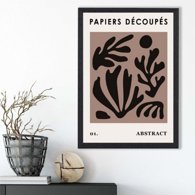 Artze Wall Art Brown And Black Matisse Style Floral Cutout Framed Print Size: A3 With Black Frame from B&Q