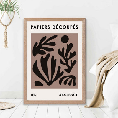 Artze Wall Art Brown And Black Matisse Style Floral Cutout Framed Print Size: A2 With Oak Frame from B&Q