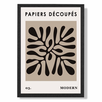 Artze Wall Art Beige And Black Matisse Style Floral Cutout Art Print With Black Frame Size: A4 from B&Q