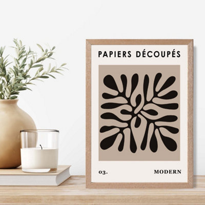 Artze Wall Art Beige And Black Matisse Style Floral Cutout Framed Print Size: A4 With Oak Frame from B&Q