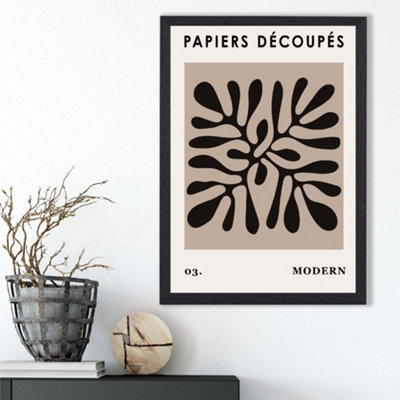 Artze Wall Art Beige And Black Matisse Style Floral Cutout Framed Print Size: A3 With Black Frame from B&Q