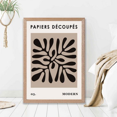 Artze Wall Art Beige And Black Matisse Style Floral Cutout Framed Print Size: A2 With Oak Frame from B&Q