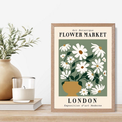 Artze Wall Art London Green And White Flower Market Exhibition Framed Print Size: A4 With Oak Frame from B&Q