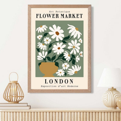 Artze Wall Art London Green And White Flower Market Exhibition Framed Print Size: A3 With Oak Frame from B&Q