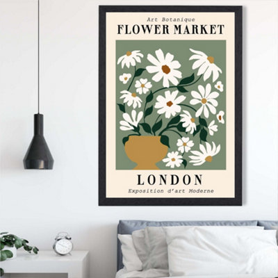 Artze Wall Art London Green And White Flower Market Exhibition Framed Print Size: A2 With Black Frame from B&Q