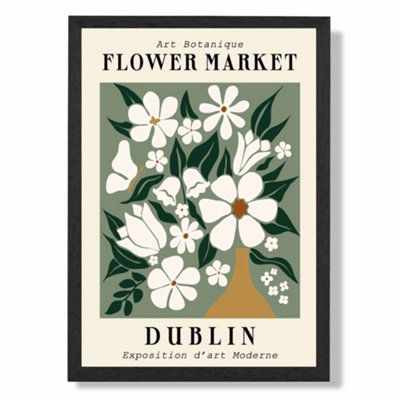Artze Wall Art Dublin Green And White Flower Market Exhibition Art Print With Black Frame Size: A4 from B&Q