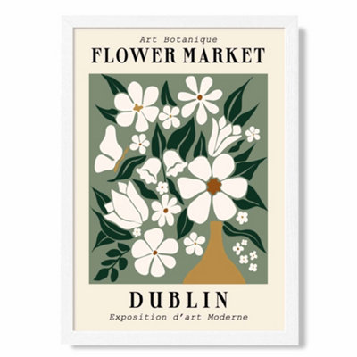 Artze Wall Art Dublin Green And White Flower Market Exhibition Art Print With White Frame Size: A4 from B&Q