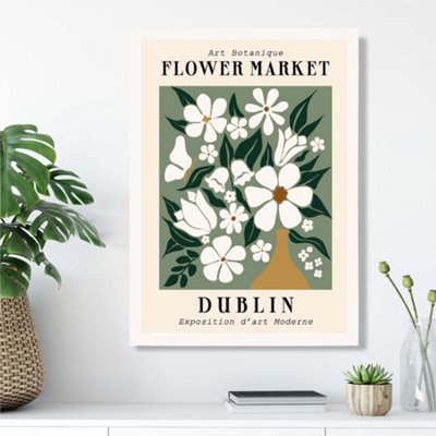 Artze Wall Art Dublin Green And White Flower Market Exhibition Framed Print Size: A3 With White Frame from B&Q
