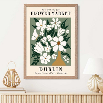 Artze Wall Art Dublin Green And White Flower Market Exhibition Framed Print Size: A3 With Oak Frame from B&Q