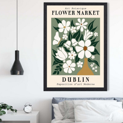Artze Wall Art Dublin Green And White Flower Market Exhibition Framed Print Size: A2 With Black Frame from B&Q