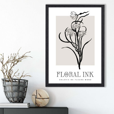 Artze Wall Art Black And Beige Daffodils Floral Ink Sketch Framed Print Size: A3 With Black Frame from B&Q