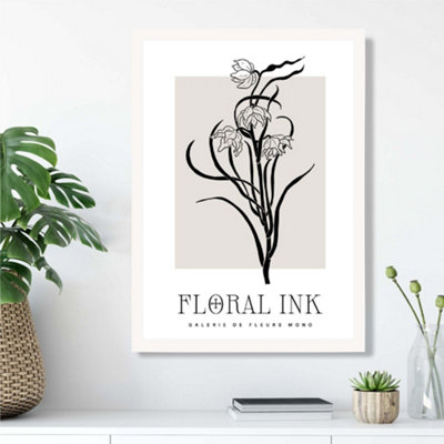 Artze Wall Art Black And Beige Daffodils Floral Ink Sketch Framed Print Size: A3 With White Frame from B&Q