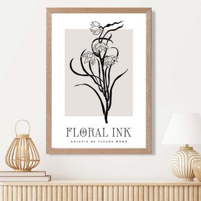 Artze Wall Art Black And Beige Daffodils Floral Ink Sketch Framed Print Size: A3 With Oak Frame from B&Q