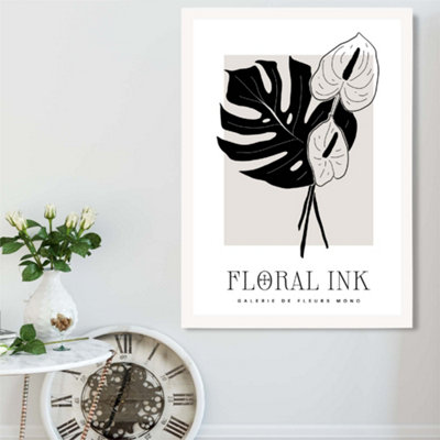 Artze Wall Art Arum Lillies In Black And Beige Floral Ink Sketch Framed Print Size: A2 With White Frame from B&Q