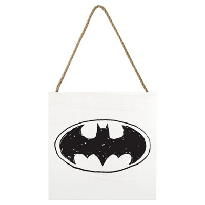 DC comics Batman Fun Sketch Logo Wooden Block White/black (20Cm X 20Cm) from B&Q