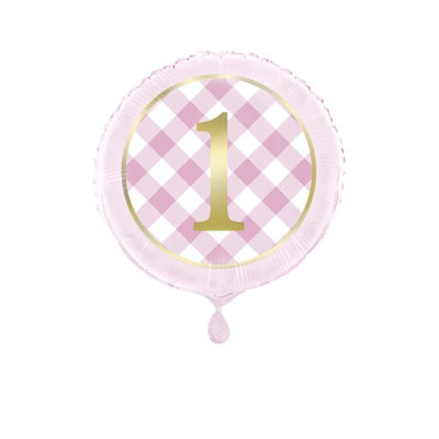 Unique Party Gingham 1St Birthday Foil Balloon Pink (One Size) from B&Q