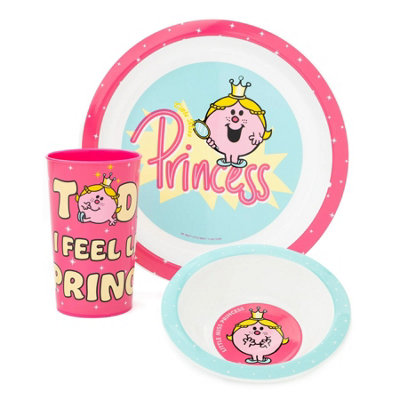 Mr Men Little Miss Princess Tableware Set (Pack Of 5) Pink/blue/white (One Size) from B&Q