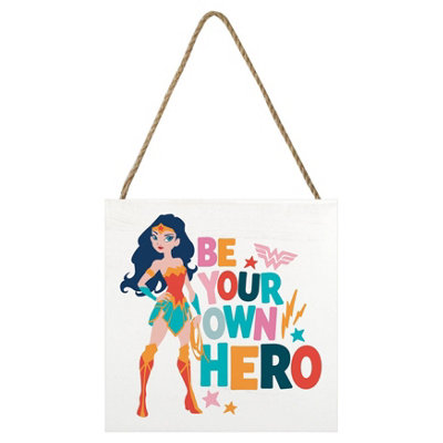 DC comics Wonder Woman Be Your Own Hero Wooden Block Multicoloured (20Cm X 20Cm) from B&Q