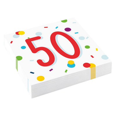 Amscan Confetti 50Th Birthday Disposable Napkins (Pack Of 20) Multicoloured (One Size) from B&Q