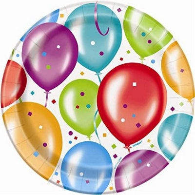 Unique Party Balloon Birthday Party Plates (Pack Of 8) Multicoloured (7In)