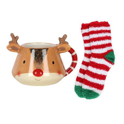 Something Different Unisex Brown Reindeer Christmas Mug & Sock Set In - Image 2