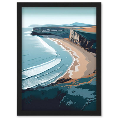Artery8 Rhossili Bay Cliffs Over Beach Coastal Landscape Wall Art PrintA4 Size from B&Q