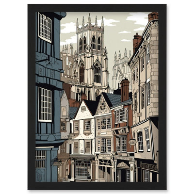Artery8 Shambles Street Cityscape With York Minster Towers Wall Art PrintA4 Size from B&Q