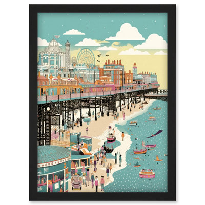 Artery8 Brighton Beach Pier And Sandy Summer Scene Wall Art Print - A4 Size