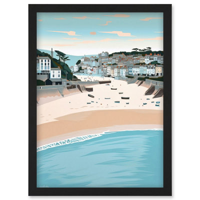Artery8 St Ives Bay Summer Pastel Colour Coastal Cityscape Wall Art PrintA4 Size from B&Q