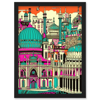 Artery8 Brighton Royal Pavilion Palace Vibrant Detailed Wall Art PrintA4 Size from B&Q