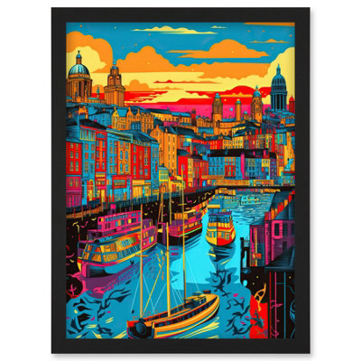 Artery8 Vibrant Liverpool City Waterfront Sunset Cityscape Wall Art PrintA4 Size from B&Q