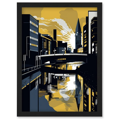 B&Q -  Glasgow Scotland River Cityscape Sunrise Geometric Wall Art PrintA4 Size