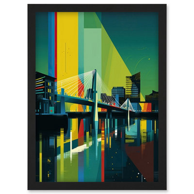 B&Q -  Glasgow Bells Bridge Modern Geometric Cityscape Wall Art PrintA4 Size