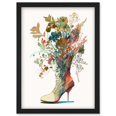 B&Q -  Wildflower Bouquet In A Stiletto Heel Combat Boot Wall Art PrintA4 Size