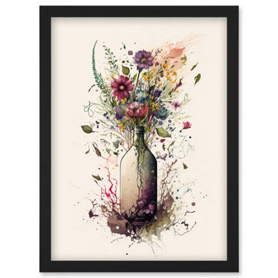 Artery8 Spring Wildflower Floral Bouquet In A Wine Bottle Wall Art PrintA4 Size from B&Q