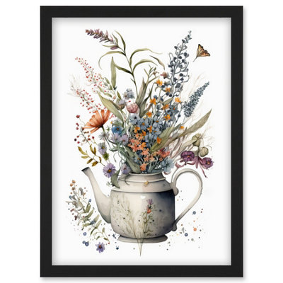 Artery8 Spring Wildflower Bouquet In White Ceramic Teapot Wall Art PrintA4 Size from B&Q