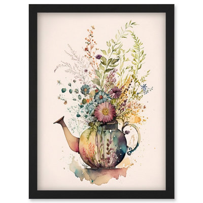 Artery8 Wildflower Floral Spring Bouquet In A Teapot Vase Wall Art PrintA4 Size from B&Q