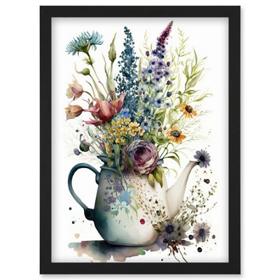 Artery8 Spring Wildflower Floral Bouquet In A Teapot Vase Wall Art PrintA4 Size from B&Q