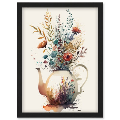 Artery8 Wildflower Bouquet Teapot Vase With Floral Design Wall Art PrintA4 Size from B&Q